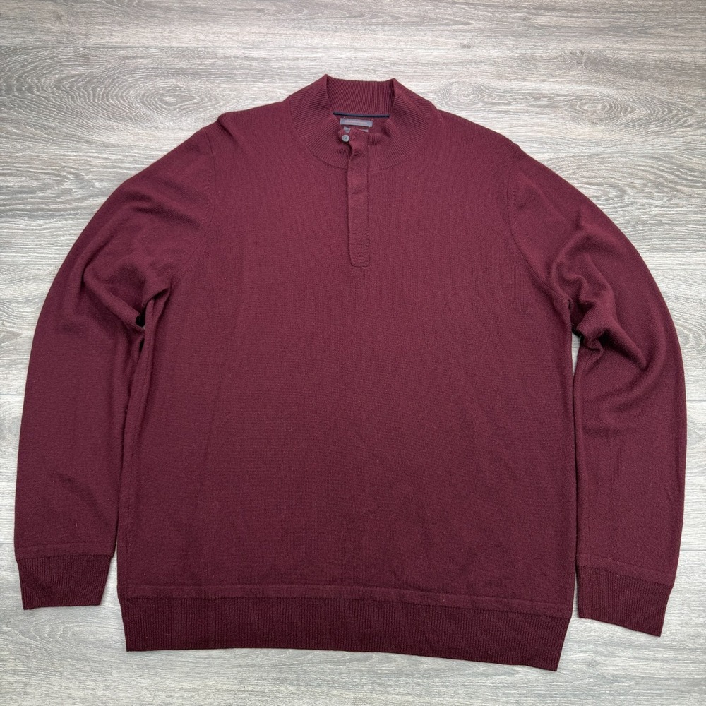 Cashmere Sweater Mens XL Red Monte Rosso Italian 1/4 Zip Pullover Loop Collar